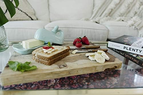 Creative Co-Op Stoneware Whale Butter Dish with Embossed Wave Detail