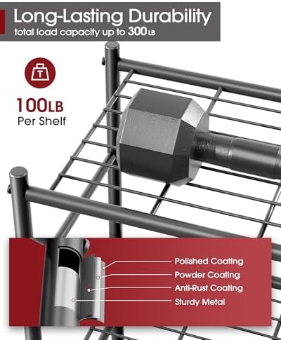 Sakugi 3-Tier Metal Storage Shelves, 18"x12"x30", Black