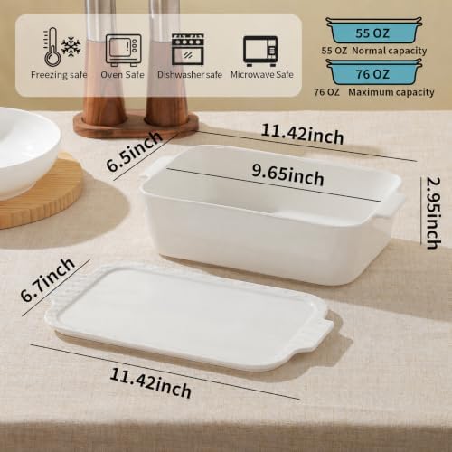 Samsle 9x6 Inch Small Ceramic Casserole Dish with Lid Deep for
