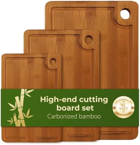 3Pack Bamboo Cutting Board, Wood Cutting Boards Set of 3 for Kitchen