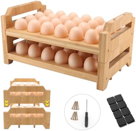 48-Egg 2-Tier Bamboo Countertop Egg Tray