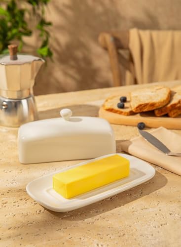 Sweese Butter Dish with Lid, Porcelain Butter Container, 7.8 Inch