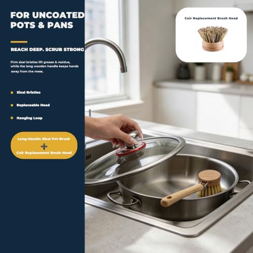8-PC Wood Brush Kitchen Set for Pots, Dishes, Cups & Glasses