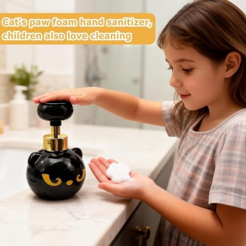 Cute Cat Paw Foam Soap Dispenser, Black Kitty Hand Soap Pump with