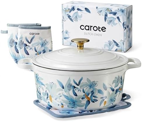 CAROTE Enameled Cast Iron Dutch Oven, 5QT