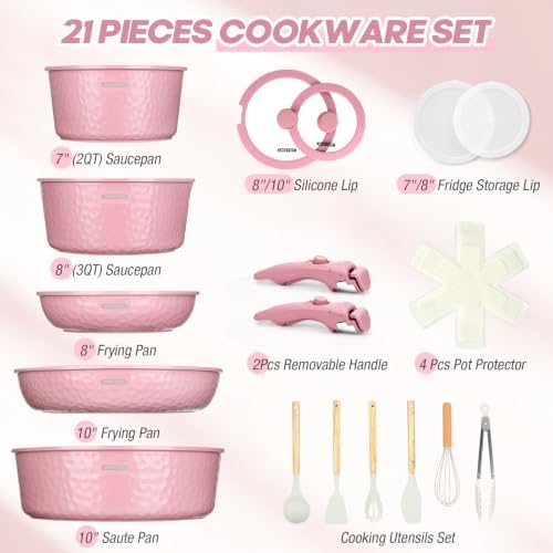 pots and Pans Set, Ceramic Nonstick Cookware Set Detachable Handle