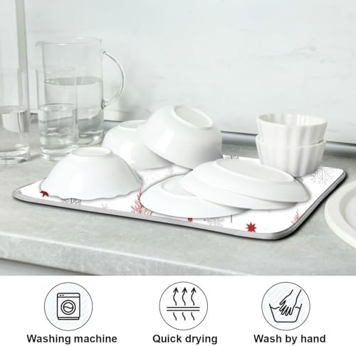 OTVEE Modern Tree Forest Decor Dish Drying Mat for Kitchen Counter