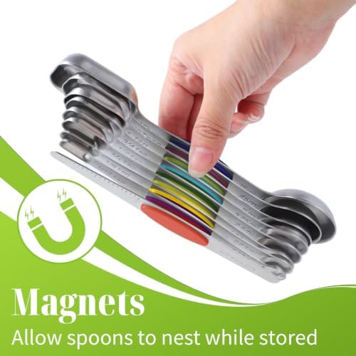 Stainless Steel Magnetic Measuring Spoons Set of 8, 7 Nesting Magnetic