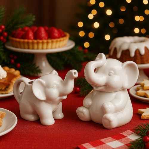 HIC Kitchen Elephant Sugar Bowl And Creamer With Handle, Fine