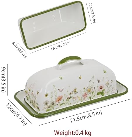 Enameled Farmhouse Vintage Butter Dish with Lid Durable Kitchen Food