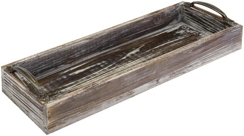 MyGift 16 Inch Rustic Torched Solid Wood Butler Tray with Decorative