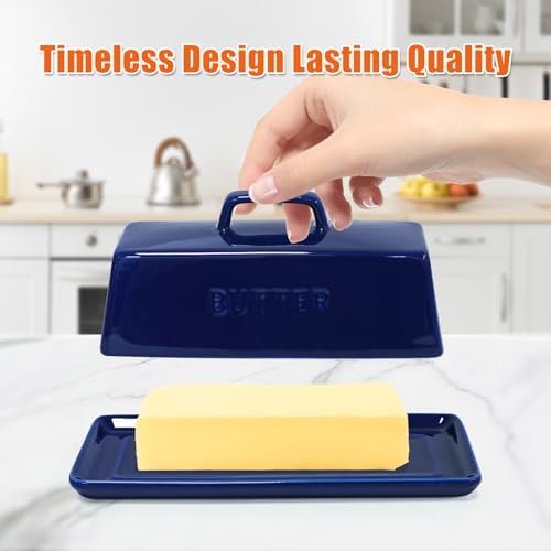GUTE Butter Dish with Lid Ceramic Countertop Storage Navy Blue