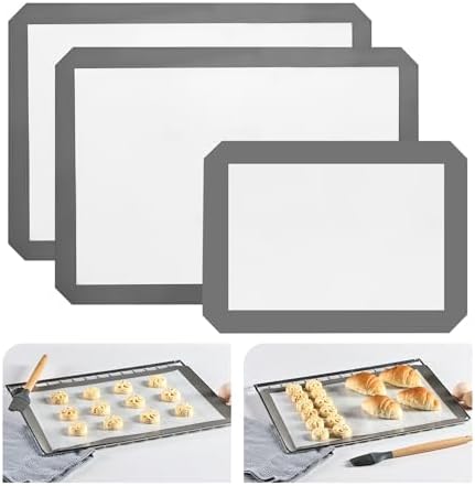 KitchenRaku Silicone Baking Mat Set of 3, Half and Quarter Sheets