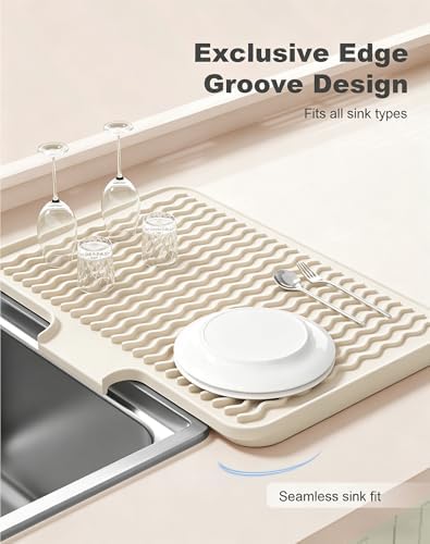 Rnivvi Silicone Dish Drying Mat for Kitchen Counter, 16 x 12" Drainer