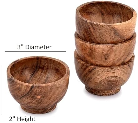 EDHAS Bowl Sets Acacia Round Bowl for Condiments, Dip Sauce, Nuts