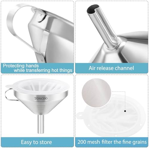 5 Inch Stainless Steel Funnel with Strainer and 200 Fine Mesh Filter