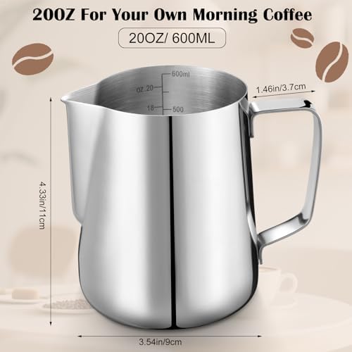 Honeydak 4 Pcs Milk Frothing Pitcher 304 Stainless Steel, 20 oz