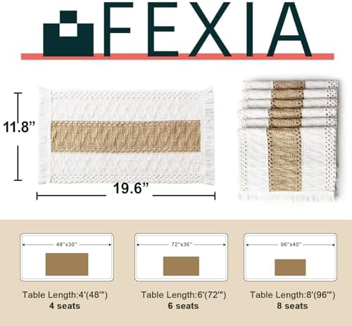FEXIA Boho Placemats Set of 6, Macrame Table Mats Farmhouse Dining