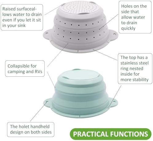 Collapsible Silicone Colander Bowl Set,BPA Free, Heat Resistant
