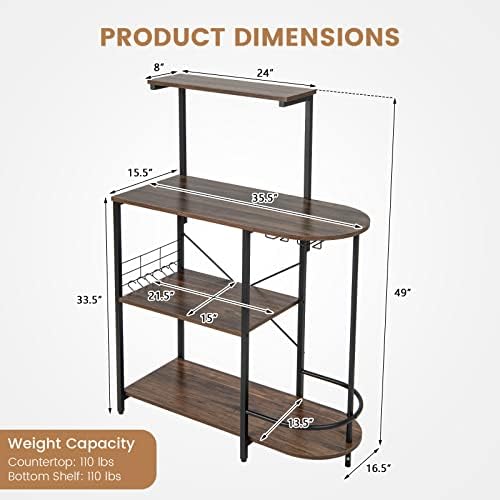 Giantex Kitchen Bakers Rack, 4-Tier Microwave Stand, Rustic Brown