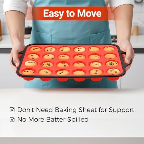 Silicone Mini Muffin Pan, Metal Reinforced Frame Mini Cupcake Pans 24