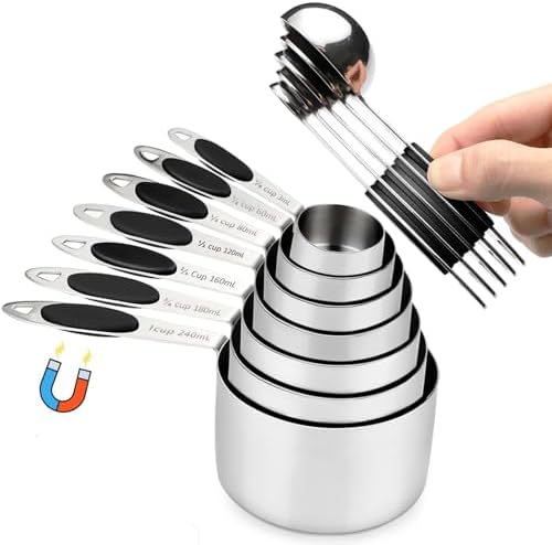 Magnetic Measuring Cups and Spoons Set, 12 Piece Stainless Steel