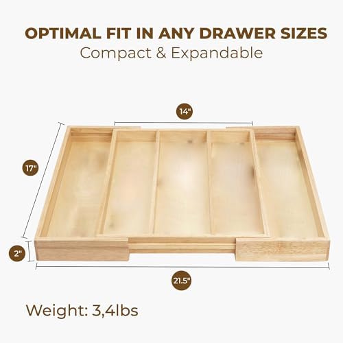 Utensils Organizer Rubberwood, Expandable Silverware Drawer Organizer