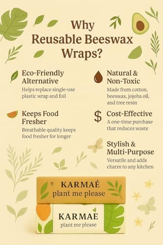 Reusable Beeswax Food Wraps, 3 Pack and Roll, 16.9 x 39 Inch