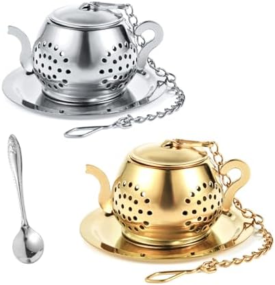 2 Pack Tea Infusers with Spoon, Loose Leaf Tea Strainer, Teapot Design