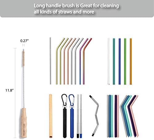 4 Pcs Bamboo Bottle Brush Set by HELLO NATURE – Long Handle Cleaning