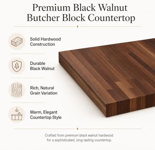 CONSDAN Walnut Butcher Block Countertop, 18" x 25" x 1.5"