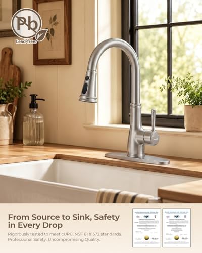 WEWE Vintage Pull-Down Kitchen Faucet, Brushed Nickel