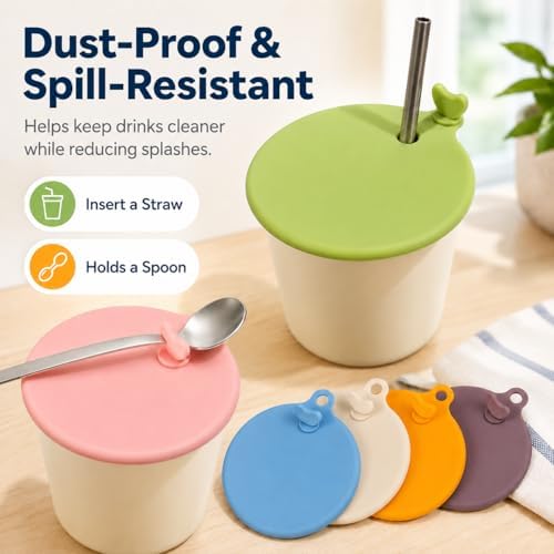 6 Pack Silicone Cup Lids with Straw Hole