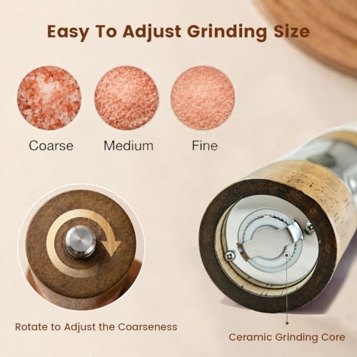 Wooden Salt and Pepper Grinder Set, 8 Inch