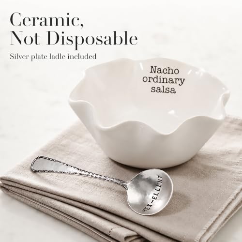 Mud Pie Salsa Ceramic Dip Cup Set, Nacho, White & Silver