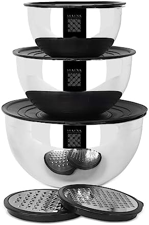 serenk Stainless Steel 9-Piece Mixing Bowl Set, Black