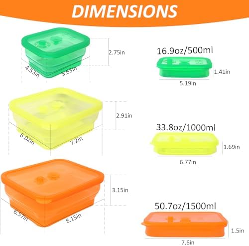 Set of 3 Clear Collapsible Full Silicone Food Storage Containers with