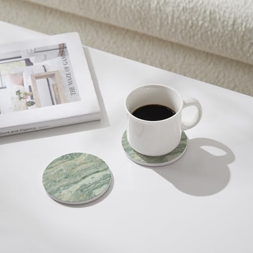 Set of 6 Sage Green Abstract Onyx Marble Coasters with Holder