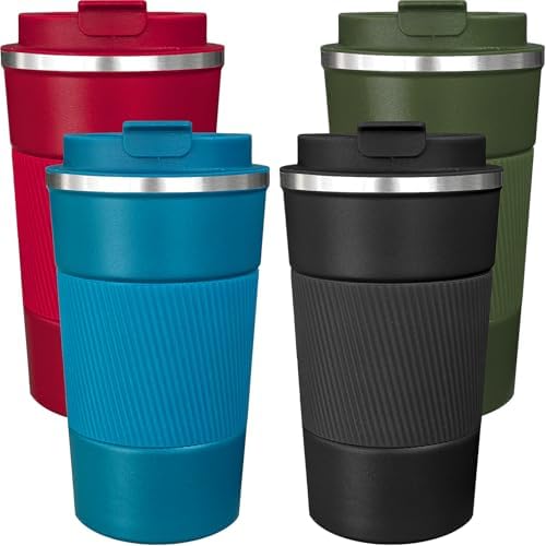 4 Pack Insulated Coffee Mug with Lid 17oz Travel Coffee Tumbler