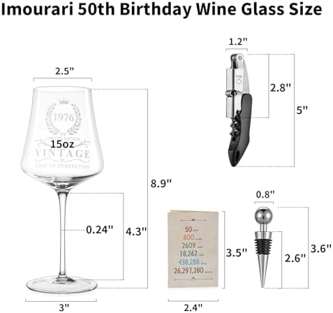 50th Birthday Gifts for Women, 15oz Vintage 1976 Wine Glass Set