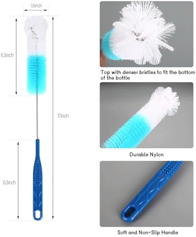 12 Pack Glass Tube Pipe Cleaner Brush Set, 17Inch Long Handle Nylon