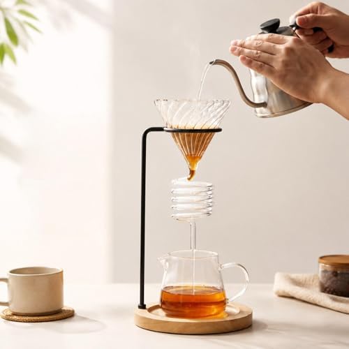 Coffee Dripper Stand Pour Over Holder with Wood Metal Construction