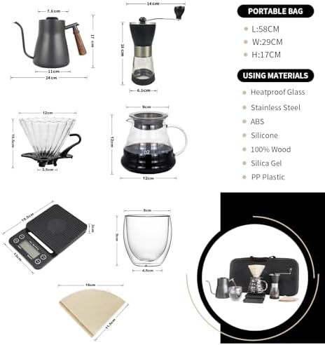 Portable Pour Over Coffee Maker Set, Manual Grinder