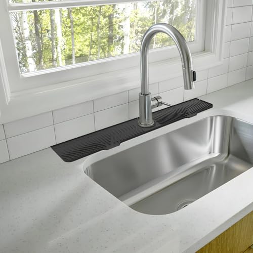 Silicone Black Kitchen Sink Splash Guard, 33 in Long Draining Mat with