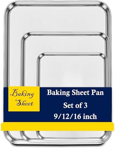 Set of 3 Baking Sheet, Stainless Steel Cookie Sheet Baking Sheet Pan