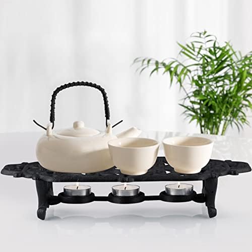 MOLIGOU Cast Iron Teapot Warmer, Teapot Warmer Stand with 3 Tealight