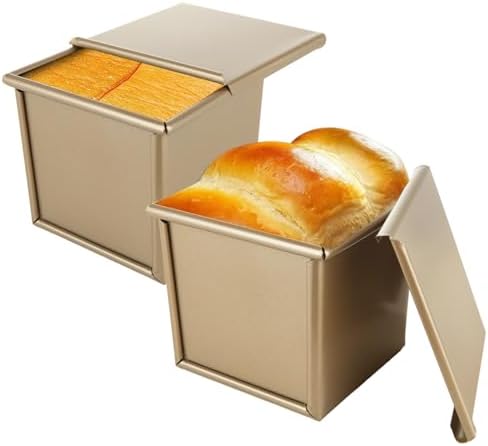 CertBuy 2 Pack Mini Pullman Loaf Pan with Lid, 0.55Lb Dough Capacity