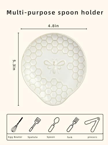 Ceramic Spoon Rest Set of 2, 5.3 Inch Spoon Holder (Vintage White)