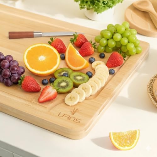 Bamboo Cutting Board, Durable Kitchen Wood Boards with Deep Juice