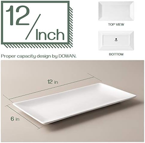 DOWAN 12" Rectangle Plates Set of 4 - White Serving Platters for
